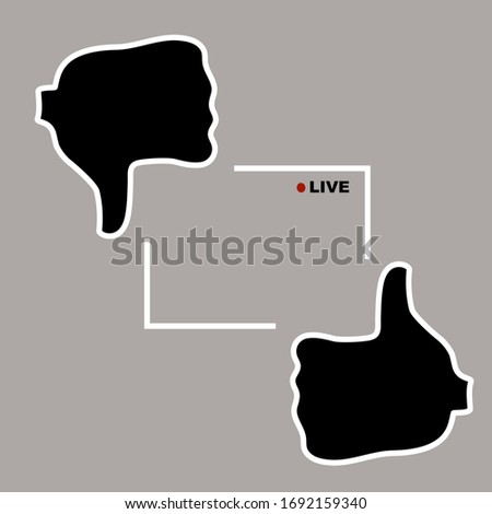 Human hands make cropping symbol isolated on white. Make focus with two fingers like and dislike. Silhouette icon Live broadcast on social networks.Vector stock