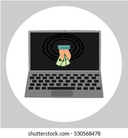 Human hands and money in the computer monitor