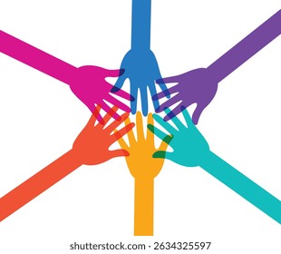 Human hands multicolored together, vector illustration
