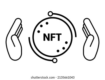 Human hands with non-fungible token. Vector icon for graphical user interface.