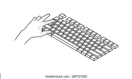 Human hands on a computer keyboard pressing a combination of keys: Alt-Tab