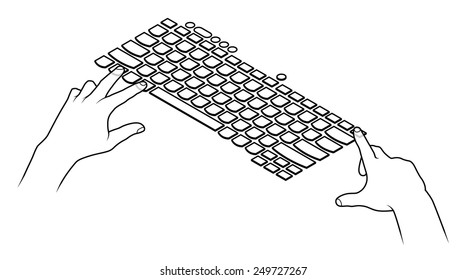 Human hands on a computer laptop keyboard (with a single row of function keys) pressing a combination of keys: Alt-Ctrl-Del