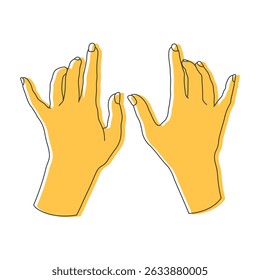 Manos humanas delineadas. Manos acariciando la superficie o tocando el piano. Ilustración vectorial