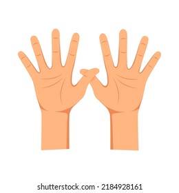 Las manos humanas se levantan aisladas en un fondo blanco. Varios gestos de mano. Ilustración vectorial.