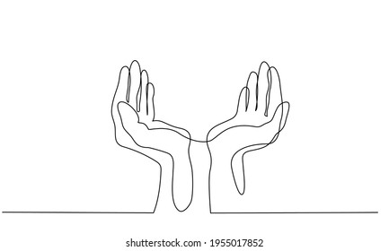 Human Hands Palms Together. Continuous One Line Drawing. Vector Illustration