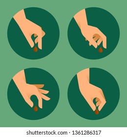 Human hands planted seeds in various gestures. Gardening concept. Charity, donation metaphor. Creative flat style vector illustration 