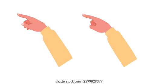 Human hands point, scroll down or up on smartphone or tablet flat vector for study, surf internet or working.