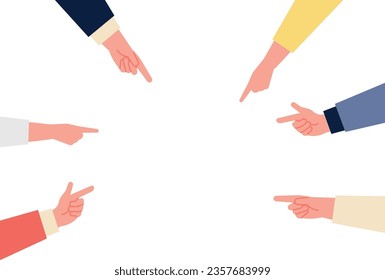 Human hands pointing center. Blank banner template