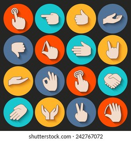 Human hands pointing holding showing gestures icons set isolated vector illustration