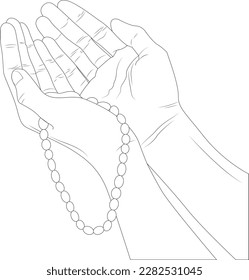 Human hands praying with tasbeeh