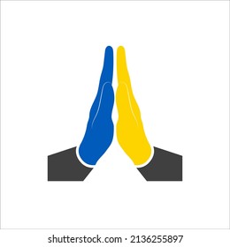 The human hands of the praying, worshipper. A symbol of prayer, request, appeal, appeal, wishes, supplication. Pray for Ukraine. Color illustration in a flat style, isolated on a white background.