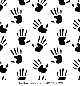 Human hands prints black and white seamless pattern, vector