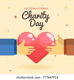 Human hands protecting heart, International Day of Charity concept.