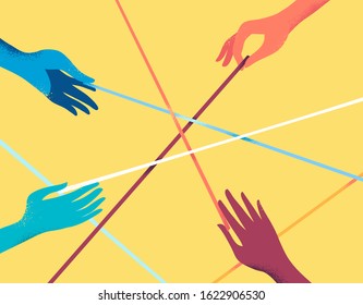 Human hands pulling on strings - Vector illustration