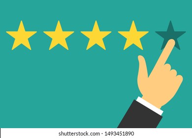 Human hands put rating five star. Customer reviews, rating, classification concept. Rank