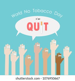 Human hands and Quit Tobacco vector logo design template.May 31st World no tobacco day.No Smoking Day Awareness Idea Campaign for greeting Card,Poster,Brochure,Abstract background.Vector illustration.