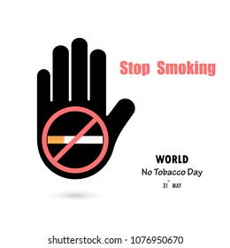 Human hands and Quit Tobacco vector logo design template.May 31st World no tobacco day.No Smoking Day Awareness Idea Campaign for greeting Card,Poster,Brochure,Abstract background.Vector illustration.