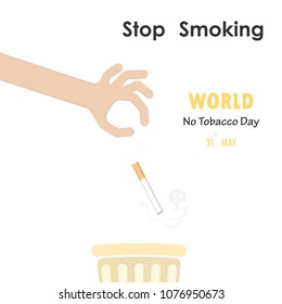 Human hands and Quit Tobacco vector logo design template.May 31st World no tobacco day.No Smoking Day Awareness Idea Campaign for greeting Card,Poster,Brochure,Abstract background.Vector illustration.