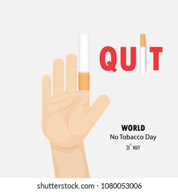 Human hands and Quit Tobacco vector logo design template.May 31st World no tobacco day.No Smoking Day Awareness Idea Campaign for greeting Card,Poster,Brochure,Abstract background.Vector illustration.