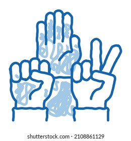 human hands race gestures sketch icon vector. Hand drawn blue doodle line art human hands race gestures sign. isolated symbol illustration