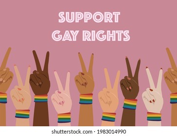 Human hands with rainbow bands, LGBT rights