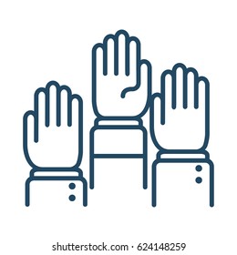 Human Hands Raising Up vector icon in meaning Voting or Volunteering