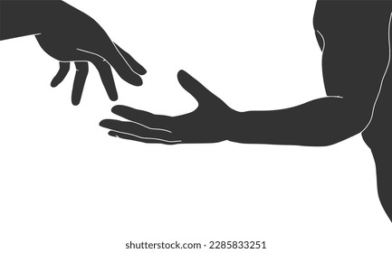 Human hands reaching out to one another, almost touching. Help concept