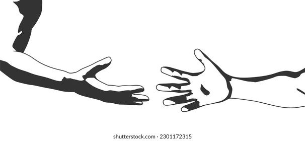 Human hands reaching out to one another, almost touching. Help concept