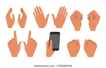 Human Hands Showing Different Gestures Set, Male or Female Body Part, Constructor for Animation Cartoon Style Vector Illustration