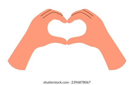 Human hands showing a heart, in flat style, isolated on a white background