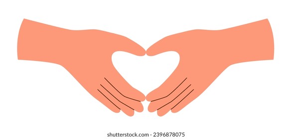 Human hands showing a heart, in flat style, isolated on a white background