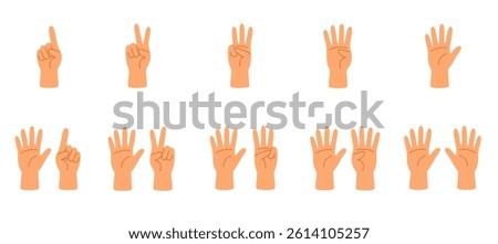 Human hands showing numbers from one to five using fingers in different counting variations