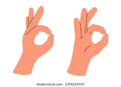 A human hands showing sign OK in a flat style isolated on white	