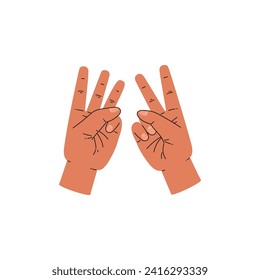 Human hands showing two and three fingers flat style, vector illustration isolated on white background. Decorative design element, count with fingers, math and arithmetic