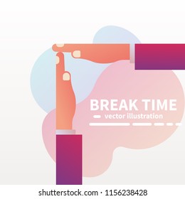 Human hands signaled a break from work. Vector illustration flat design. Isolated on white background. Gesture with your hands time-out.
