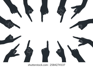 Human hands silhouettes with index fingers around background with empty space for text. Human hands pointing at something. Vector