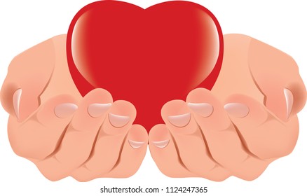 human hands support and give a red heart