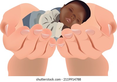manos humanas apoyando a un niño negro