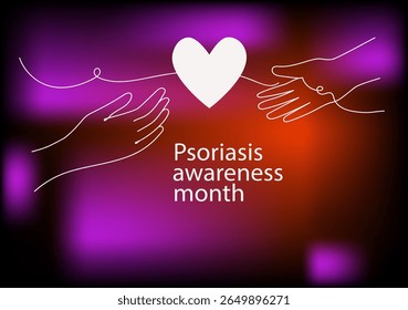 Human hands with symptoms of psoriasis on her skin, banner for Psoriasis awareness month.  Linear  vector illustration.