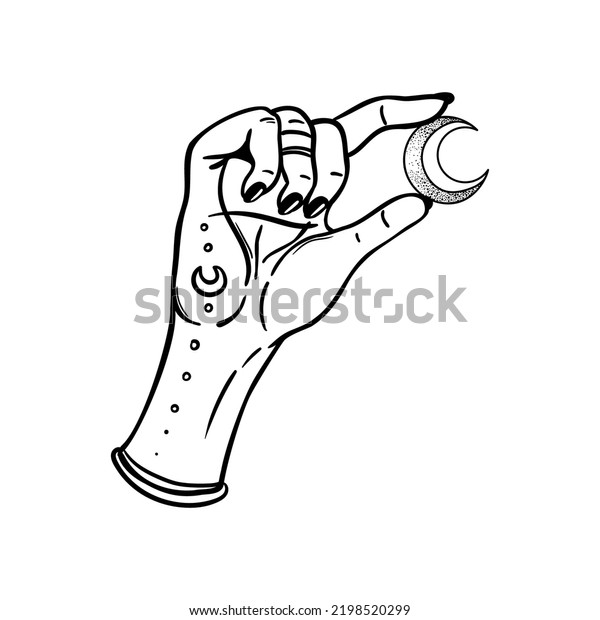 Human Hands Tattoo Holding Moon Astrology Stock Vector (Royalty Free ...