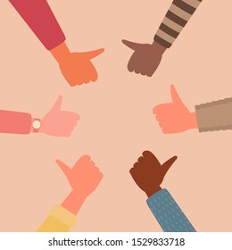 human hands thumb up for success or good feedback, positive concept. flat cartoon vector illustration