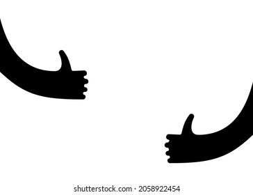 Human hands with thumbs up logo sign. Creative emblem with arms in black color vector illustration. Unique logotype design template isolated on white.
