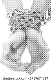 Human hands tightly bound together by heavy metal chains illustrating struggle and captivity concept art