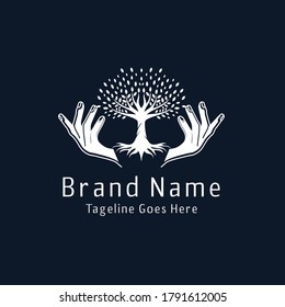 Manos y árboles. logotipo, icono, signo, emblema, plantilla