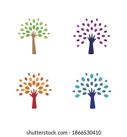 Human hands and tree with green leaves. You can use it in health, medical, biological, environmental engineering and other fields.  Logo, symbol, icon, illustration
