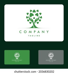 Human hands and tree with green leaves. Logo, symbol, icon, illustration, vector, template, design