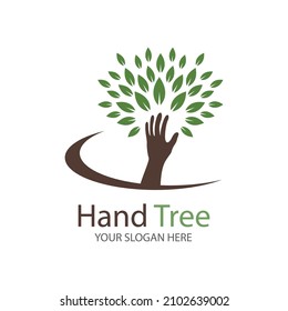 Human Hands Tree Green Leaves Logo Stock Vector (Royalty Free ...