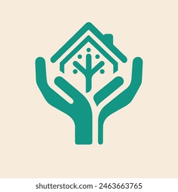 Human hands and tree with green leaves. Logo, symbol, icon, illustration, vector