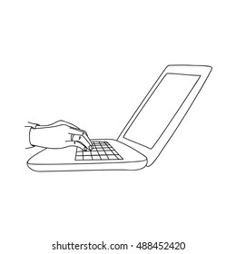 Human hands typing on a laptop keyboard.