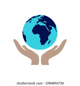 Human hands under the planet. On white background. Vector.